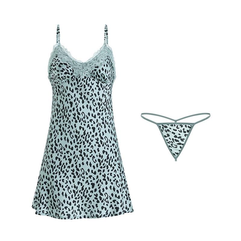 QR1162 Váy Ngủ + Choàng Hoạ Tiết Beo - Đầm Satin Cao Cấp Gợi Cảm - Sexy Sleepwear @lingerie.sm.toys