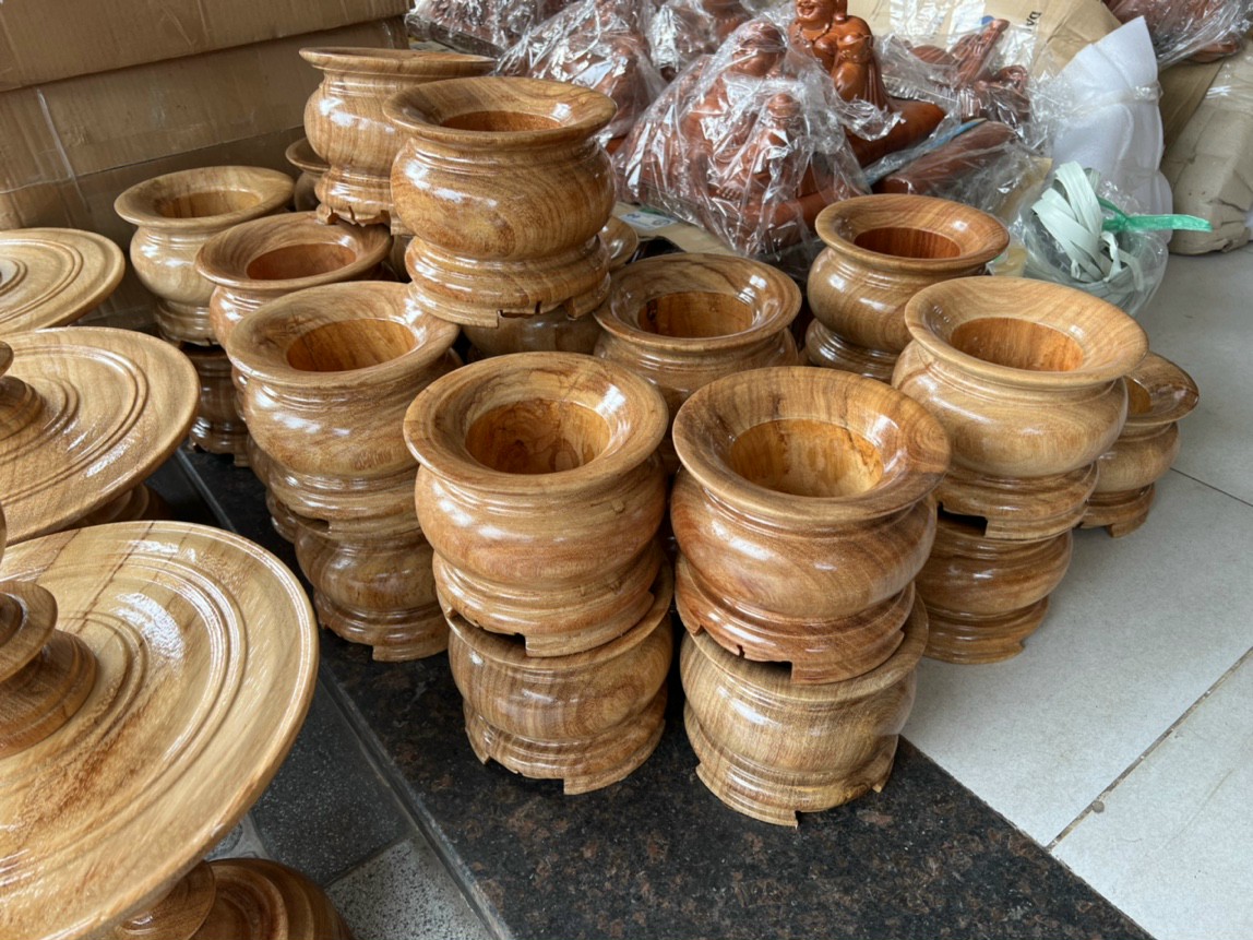 Bát nhang - lư hương gỗ gõ nguyên khối 18 CM
