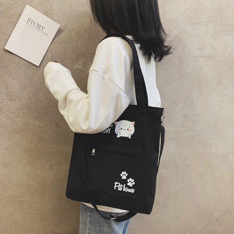 Túi tote vải bố đeo chéo túi đeo vai ulzzang tote bag Ulzzang
