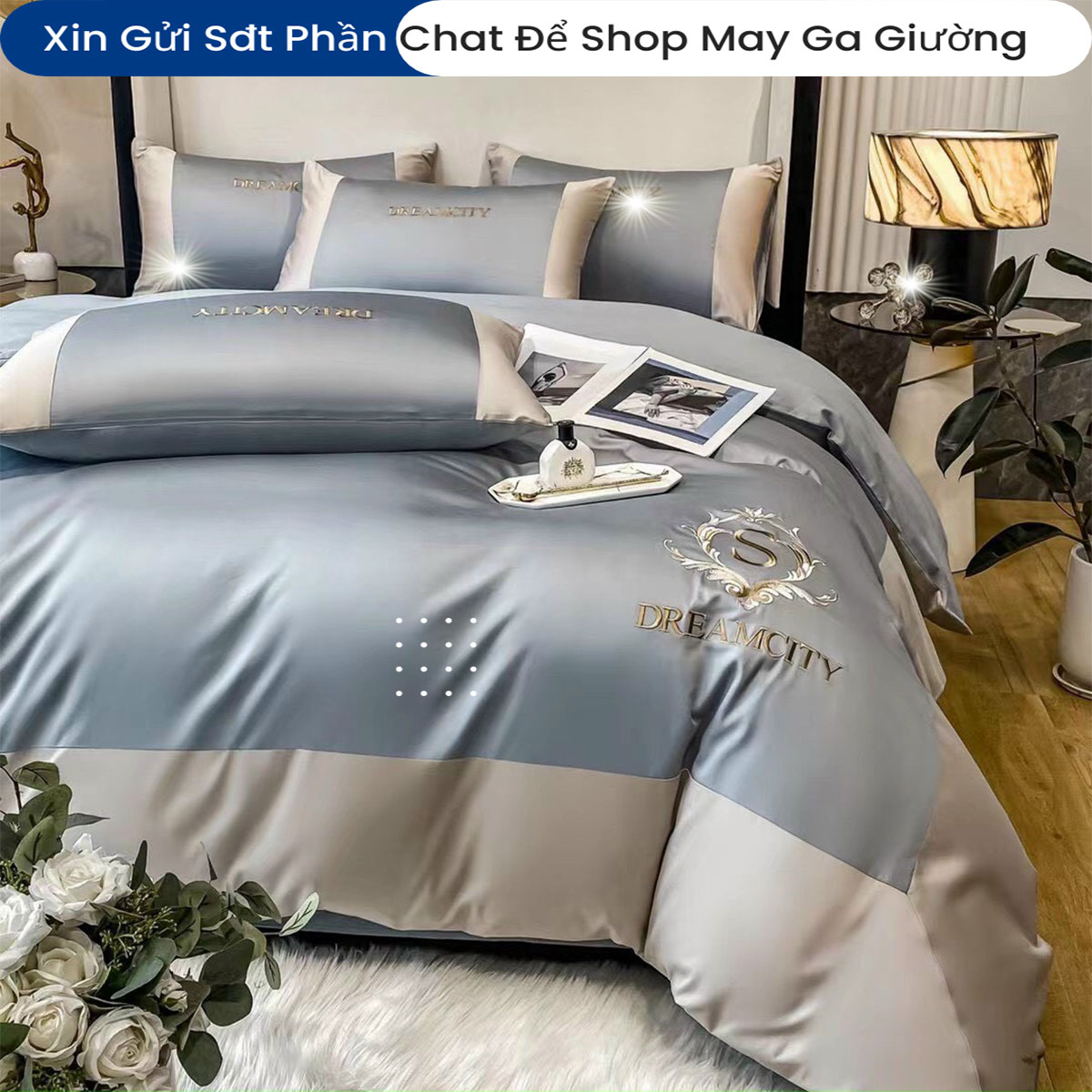 Bộ Chăn Ga Gối 5 Món Tencel  Lụa Cao Cấp Chuẩn Khách Sạn 5 Sao Bộ Ga Ra Drap Đệm Chăn Chần Bông Cao Cấp