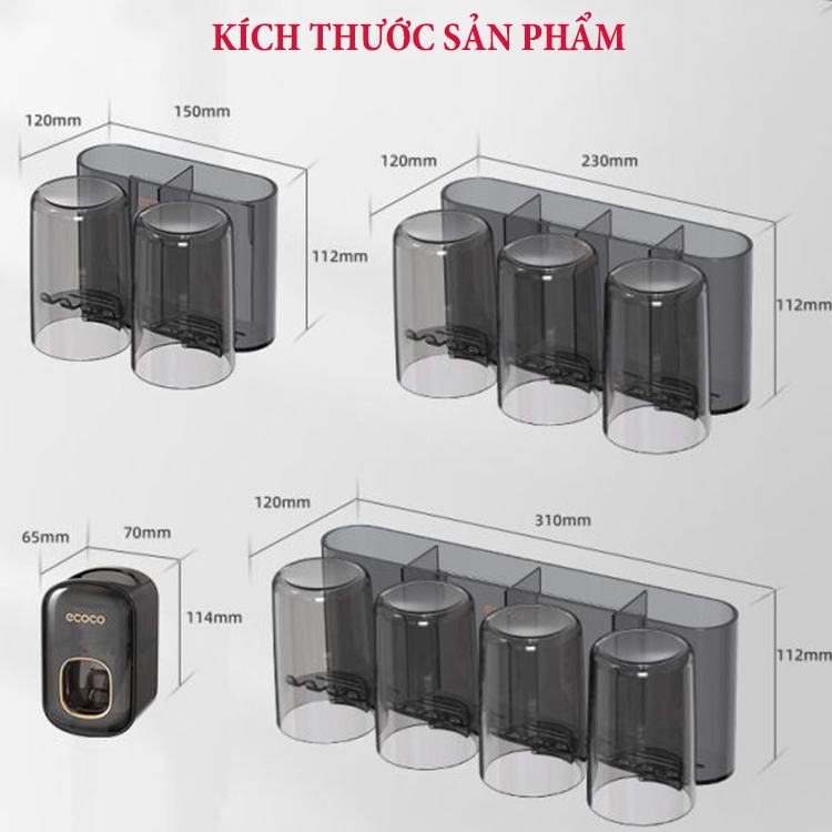 Kệ Cài Bàn Chải Đánh Răng Kèm Cốc Màu Trong Suốt - Nhả Kem Đánh Răng Tự Động, Kệ Để Đồ Nhà Tắm Dán Tường Thông Minh