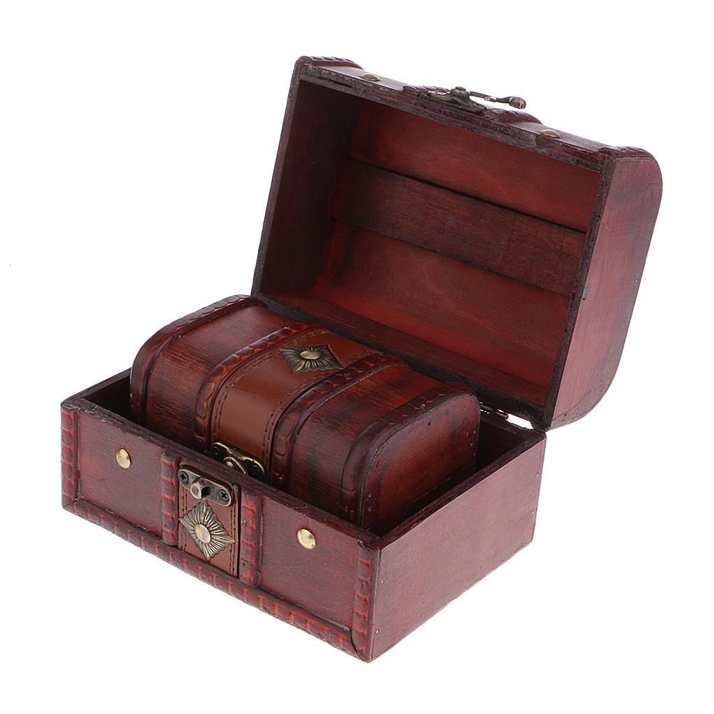 4 Pieces Vintage Wood Jewelry Box Necklace Bracelet Storage Organizer Case