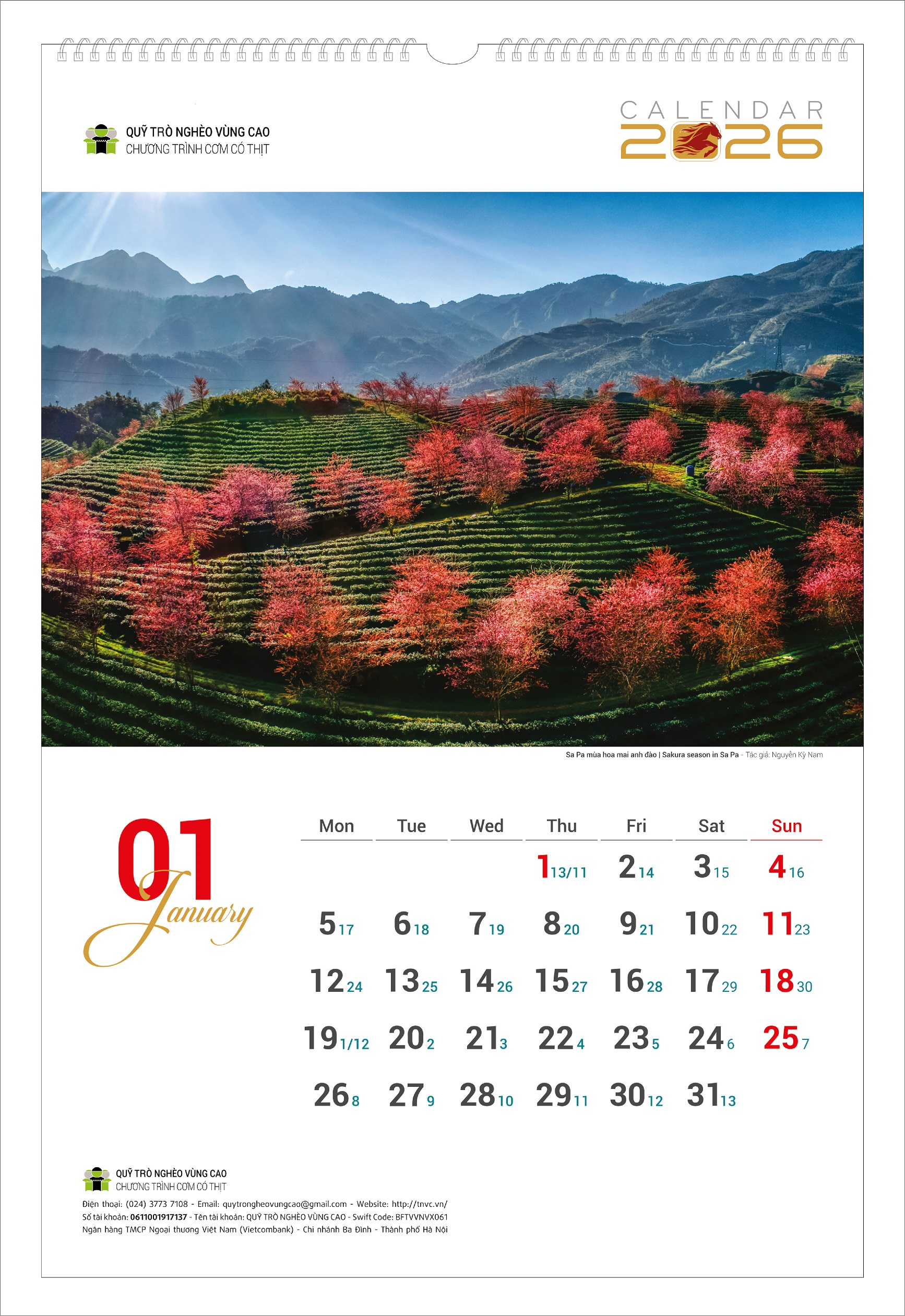 Lịch tường Phong cảnh vùng cao 2026 Cơm Có Thịt - Lịch treo tường Quỹ Trò Nghèo Vùng Cao