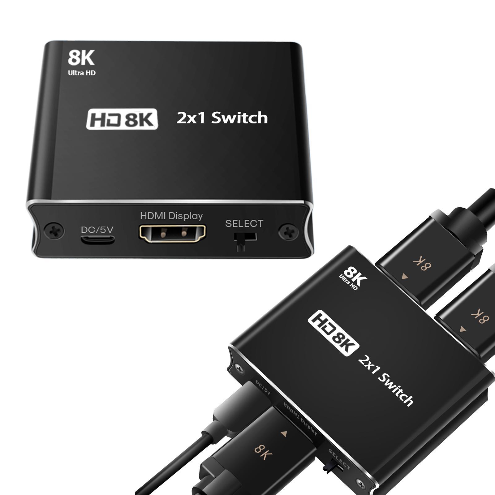 2x1 Switch 8K HDMI 2.1 Splitter ,2 in 1 Out ,High Speed ,8K 60Hz Signal Display 4K 120Hz 8K HDMI Switch Switcher for PS5 Laptop Monitors DVD