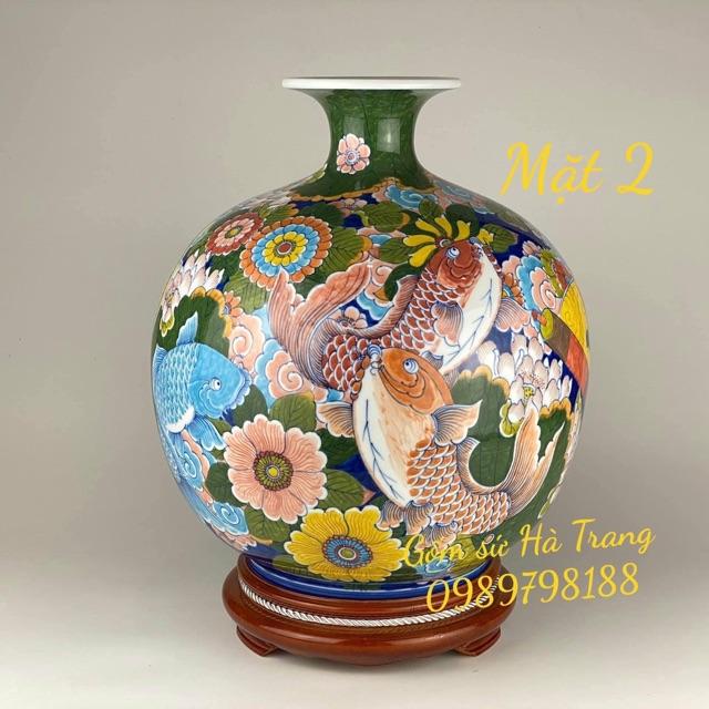 Bình hút tài lộc gốm sứ Bát Tràng cao cấp vẽ hoạ tiết cá chép ngàn hoa vạn sự như ý