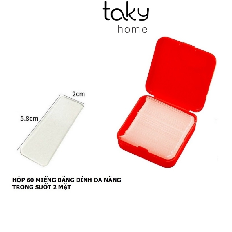 Hộp 60 Miếng Keo Dính Trong Suốt 2 Mặt Tiện Dụng, Băng Dính Trong Suốt Cố Định Đồ Vật, Có Thể Tái Sử Dụng, Tiện Ích Trong Gia Đình. TakyHome 6006