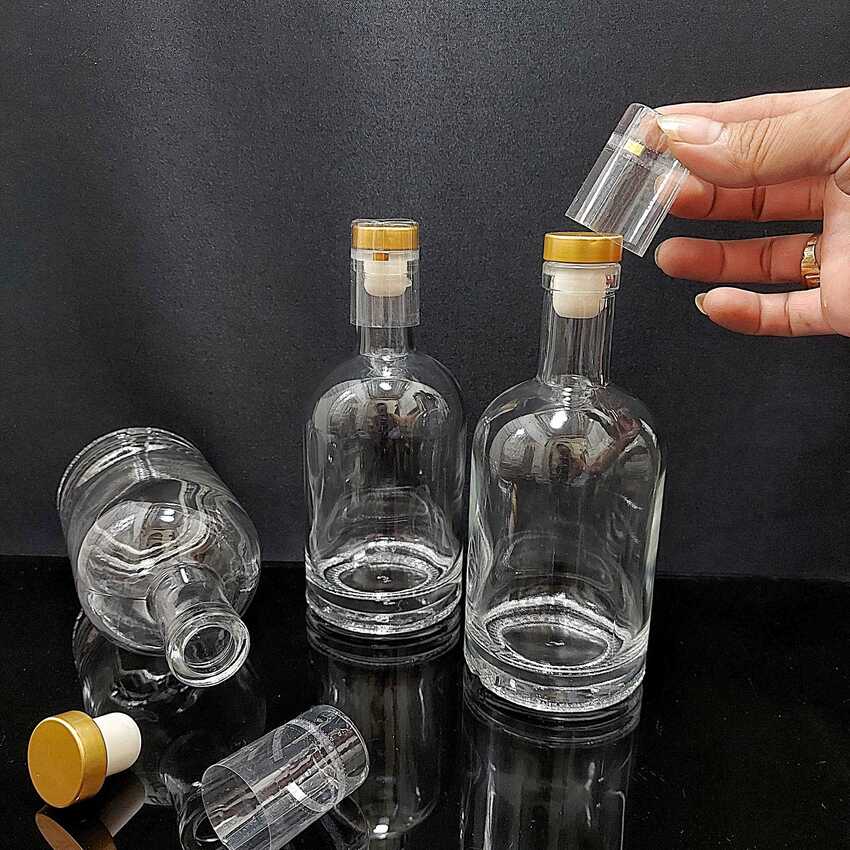 Chai Thủy Tinh Đựng Rượu 375ML mẫu vốt ka nắp cao su bọc thiếc, kèm màng co - Vỏ Chai Rượu Đẹp - Bình Đựng Ruou siêu trong