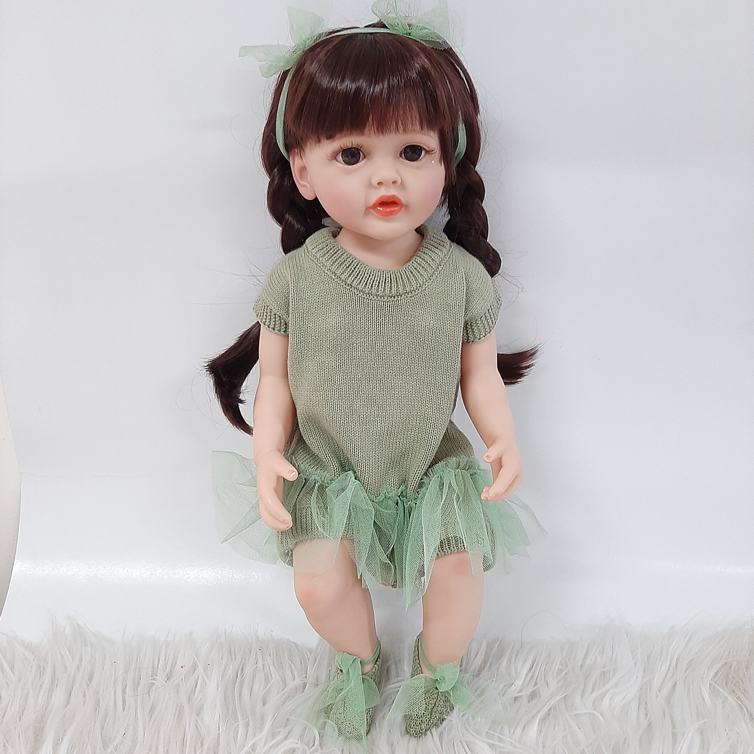 Búp Bê Tái Sinh Bé Gái Thân Nhựa Mềm 55CM _ Reborn Body Full Silicone 22inch Doll