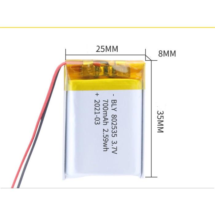 Pin sạc Polymer 802535 3.7v 700mah Cho tai nghe,loa Mp3 MP4 MP5 GPS PSP Bluetooth hàng mới