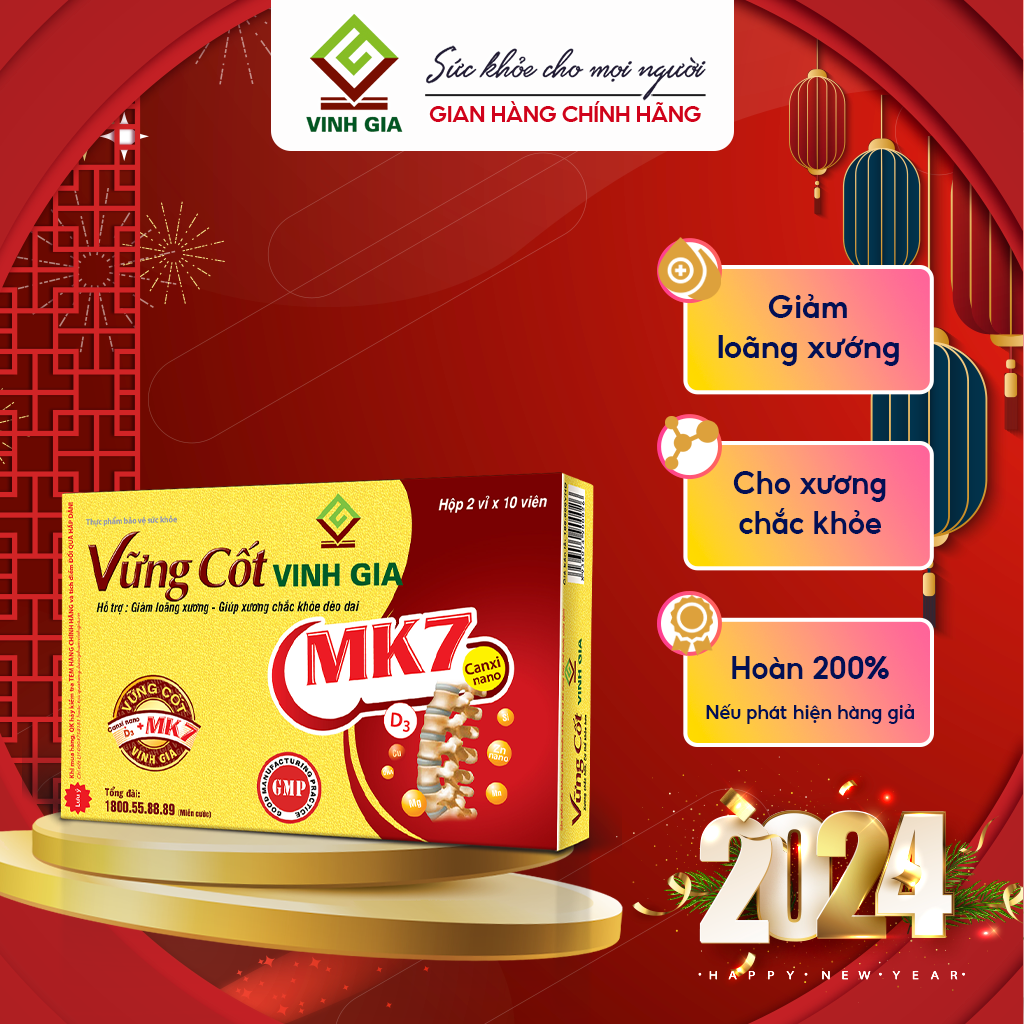 Vững cốt Vinh Gia - Bổ sung canxi, ngăn ngừa loãng xương, gãy xương - hộp 20 viên