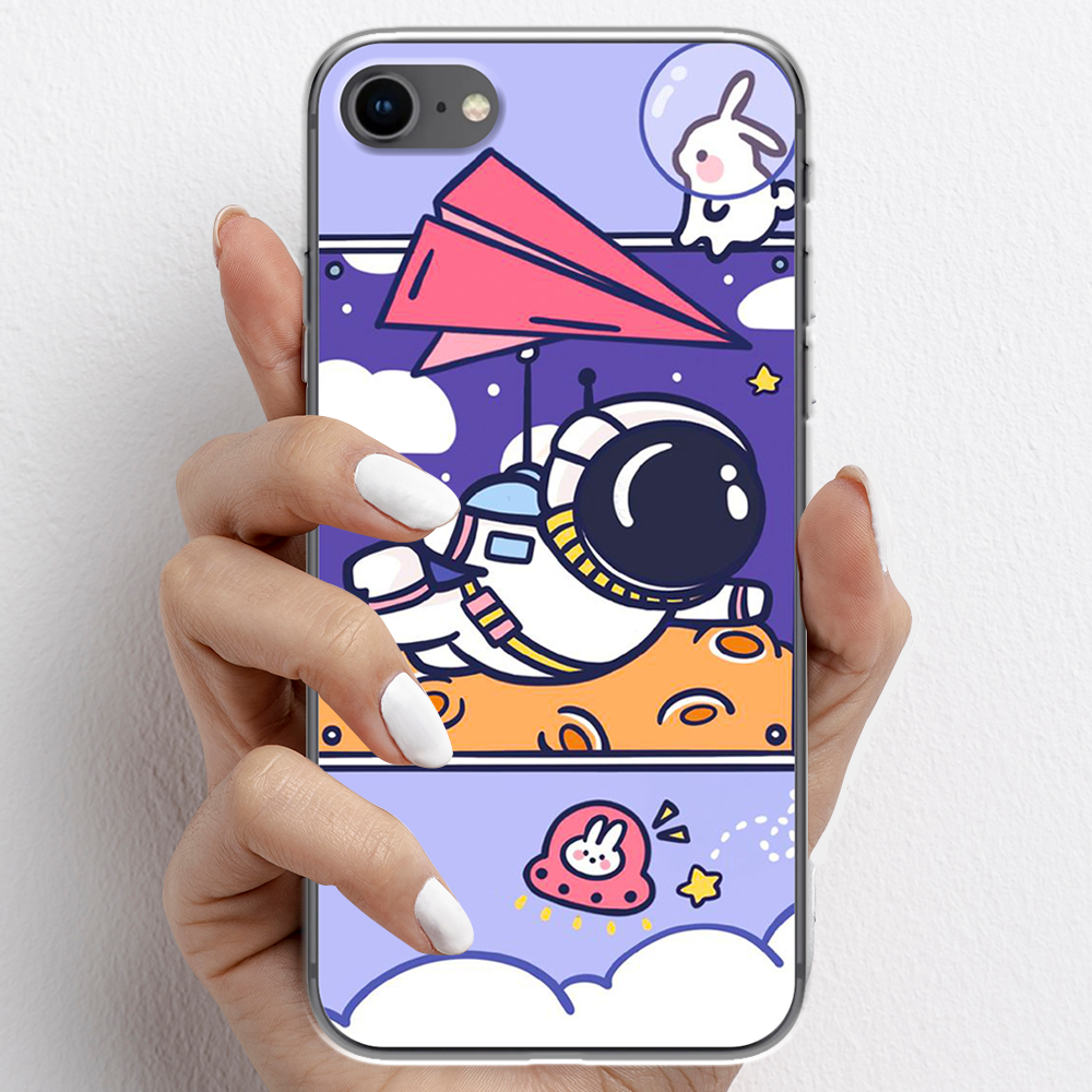 Ốp lưng cho iPhone 7, iPhone 8 nhựa TPU mẫu Phi hành gia tím