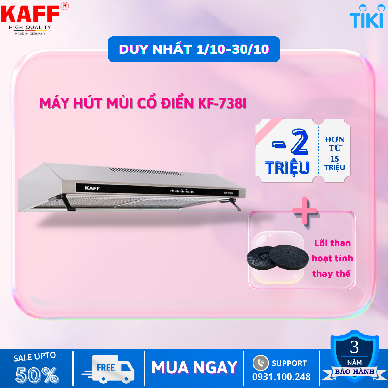 Máy hút mùi cổ điển inox 700mm KAFF KF-738I - Hàng Chính Hãng