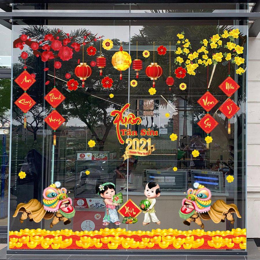 Decal tết 2022 dán cửa kính decor trang trí nhà cửa dán tường