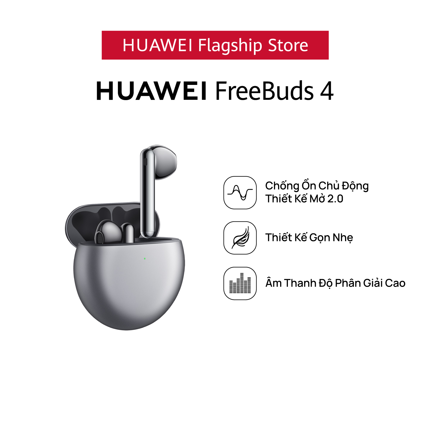 Tai Nghe Bluetooth HUAWEI FreeBuds 4 | Chống Ồn Chủ Động Thiết Kế Mở 2.0 | Thiết Kế Gọn Nhẹ | Âm Thanh Độ Phân Giải Cao | Hàng Chính Hãng