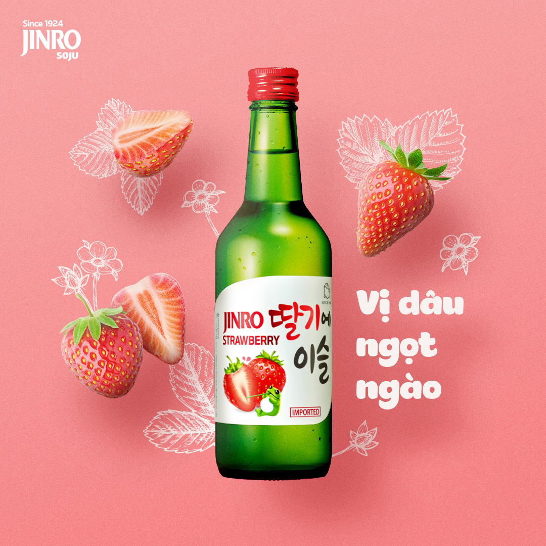 Soju Hàn Quốc JINRO VỊ DÂU 360ml - Combo 6 chai