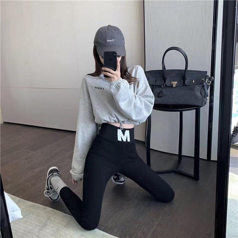 Quần legging nữ cạp cao chữ M chất zip co giãn thoải mái QL01