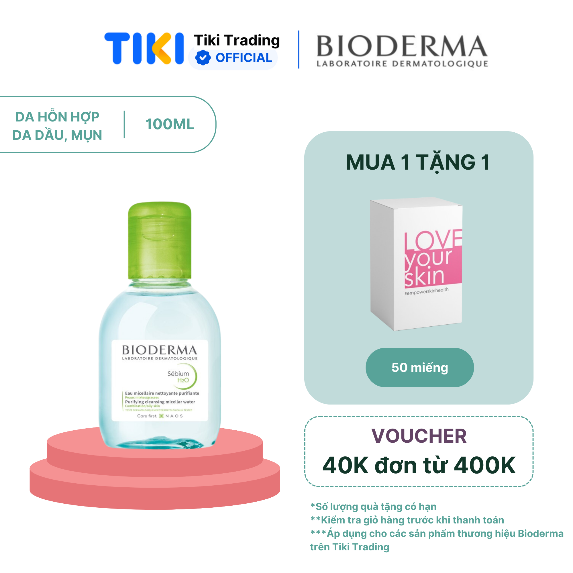 Dung dịch làm sạch và tẩy trang Micellar cho da hỗn hợp và da dầu Bioderma Sébium H2O