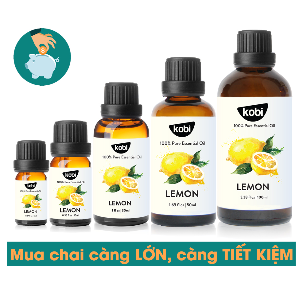 Tinh Dầu Chanh Tươi Kobi Lemon Essential Oil Dùng Xông Phòng, Giúp Thanh Lọc Không Khí, Tăng Cường Miễn Dịch, Tinh Thần Sảng Khoái, Làm Sạch Đồ Dùng Gia Đình - 5ml