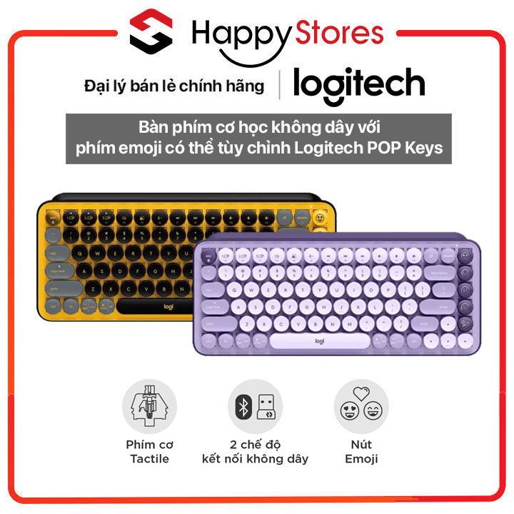 Bàn phím cơ học không dây với các phím emoji có thể tùy chỉnh Logitech POP Keys - HÀNG CHÍNH HÃNG