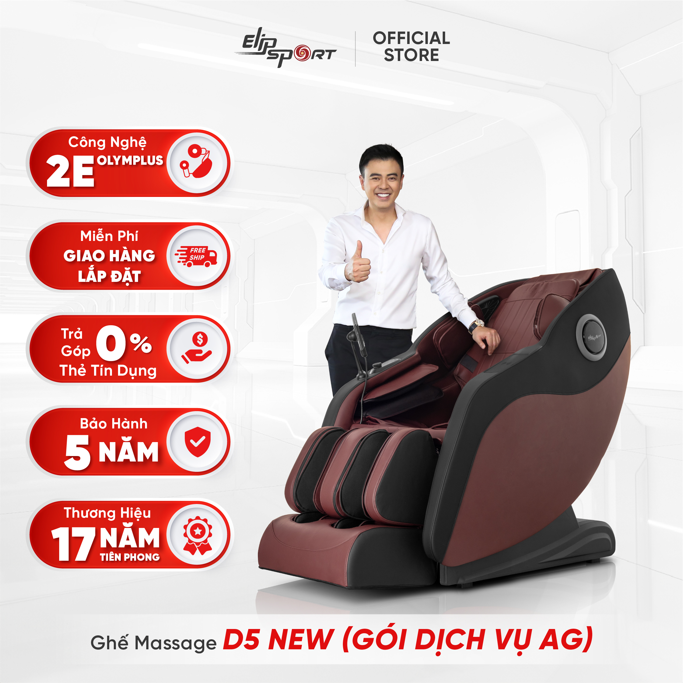 Ghế Massage ELIP D5 New - Công nghệ 2E Olymplus, 12 Bài Massage Tự Động, Day Ấn Huyệt Bàn Chân