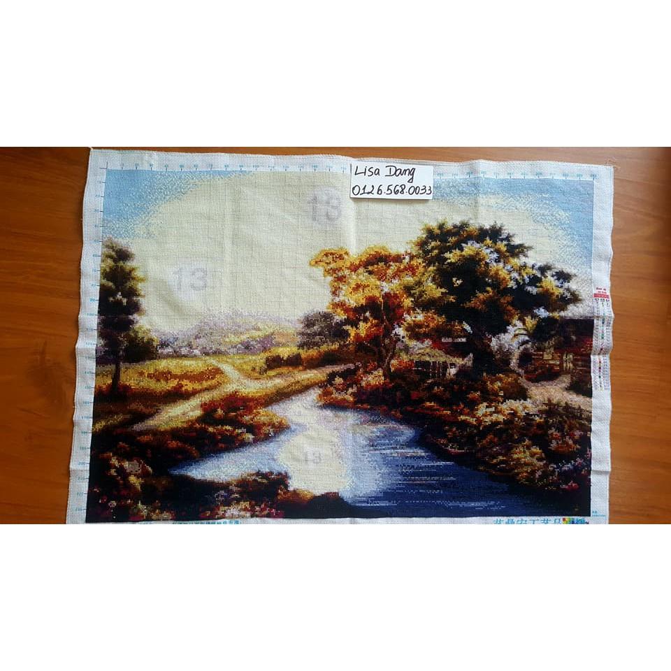 Tranh thêu PHONG CẢNH ĐỒNG QUÊ(đã thêu)85x65cm