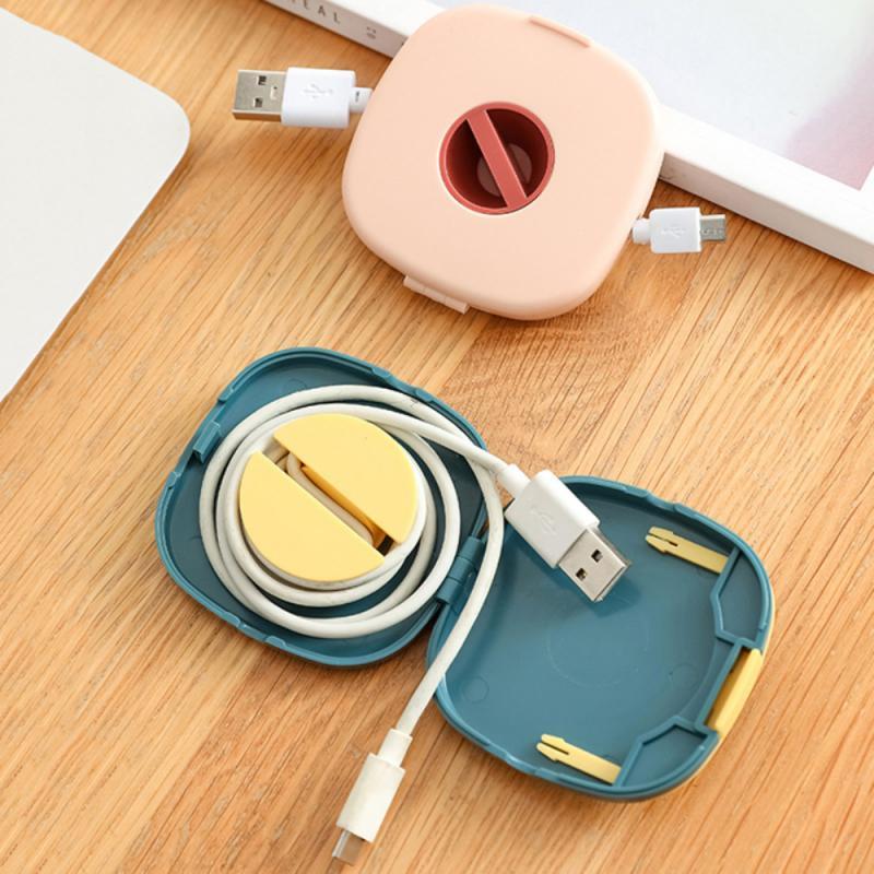 1PCS Portable Data Cable Round Wire Winder Box Organizer Rotatable Data Cable Storage Box USB Charger Holder Wire Management Box