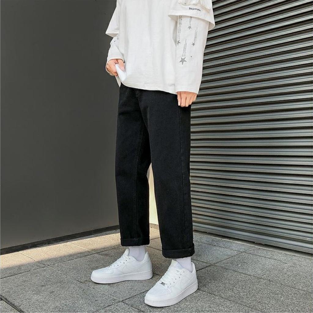 Quần jean nam baggy đen ống suông rộng vải bò jeans cao cấp dáng đứng không phai màu TR01