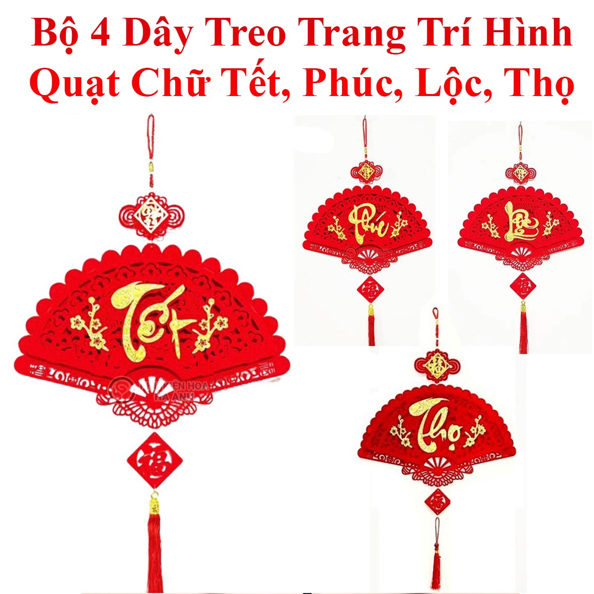 Set 4 Dây Treo Trang Trí Tết Hình Quạt, Liễn Khánh Trang Trí Nhà Cửa, Dây Chữ Phúc - Lộc - Thọ - Tết
