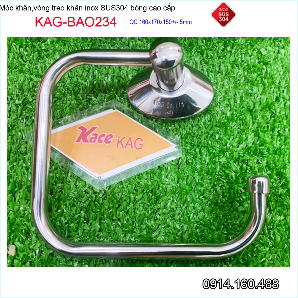 Vòng treo khăn Inox Bảo KAG-BAO234, máng treo khăn khô bồn tắm đứng SUS304 dập khuôn thiết kế tuyệt đẹp tiện dụng