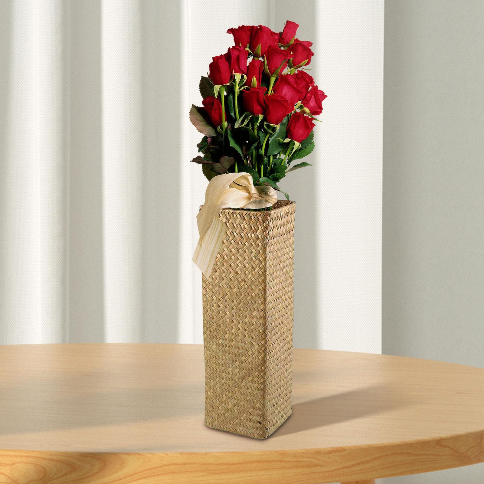 Rattan Flower Basket Bottle Retro Style Boho Flower Holder Plants Flower Pot