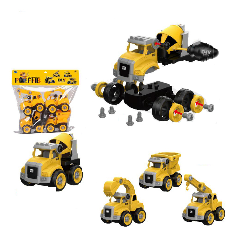 Đồ chơi lắp ghép mô hình DIY sét 4 xe Toyhouse tặng xe trượt đà cho bé VBC-123-6