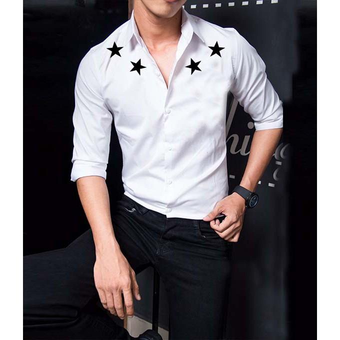Áo Sơ Mi Nam Trắng Họa Tiết Ngôi Sao