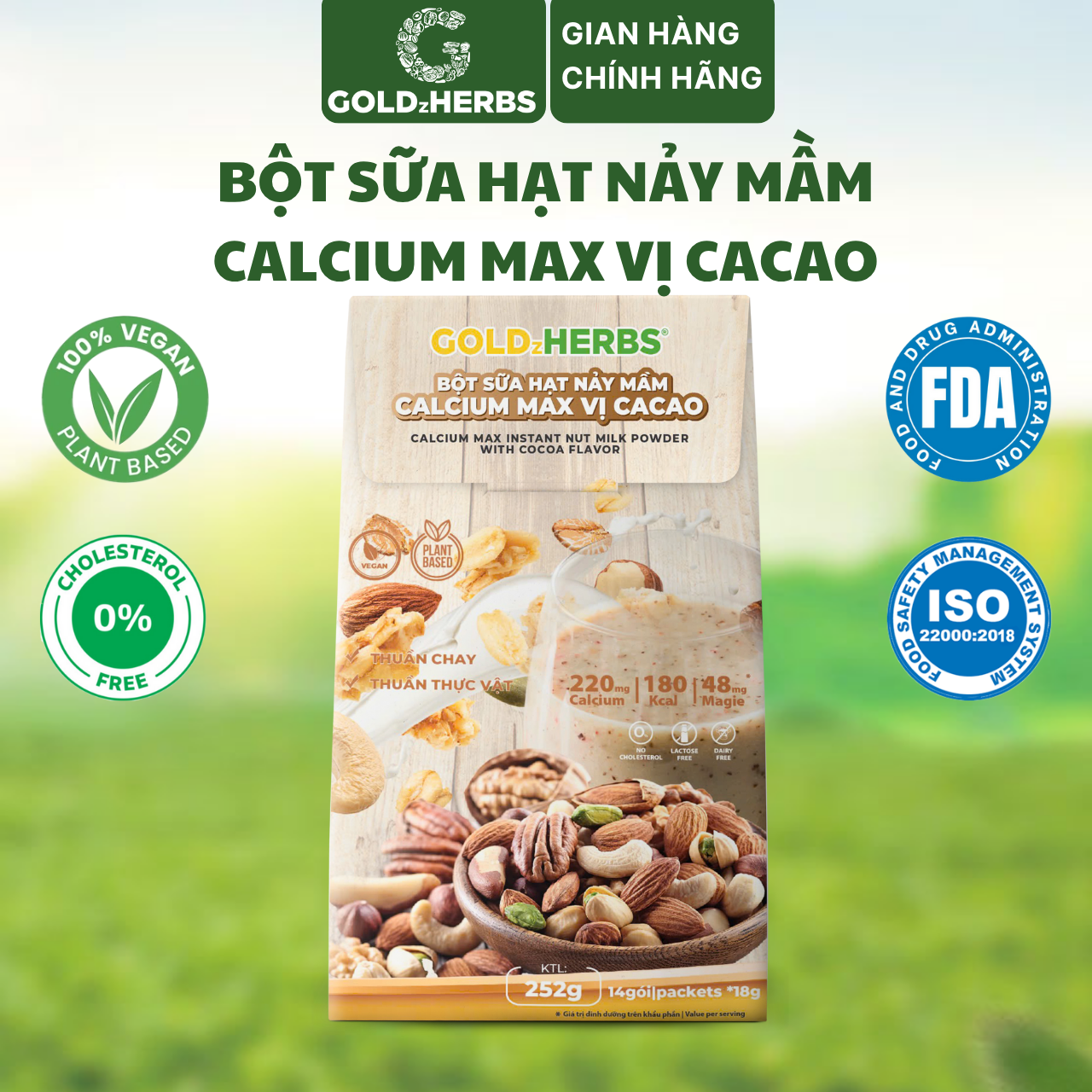 Bột sữa hạt nảy mầm Calcium Max vị cacao GoldzHerbs – 14 gói/ 500g