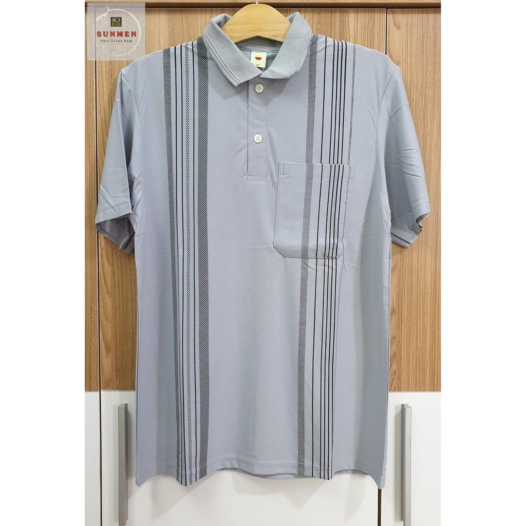 Áo Thun Nam Có Túi Trung Niên Loại Sọc Cổ Bẻ From Rộng Tay Lỡ SUNMEN ATNTN002 Đủ Màu Size Từ 50 - 85kg
