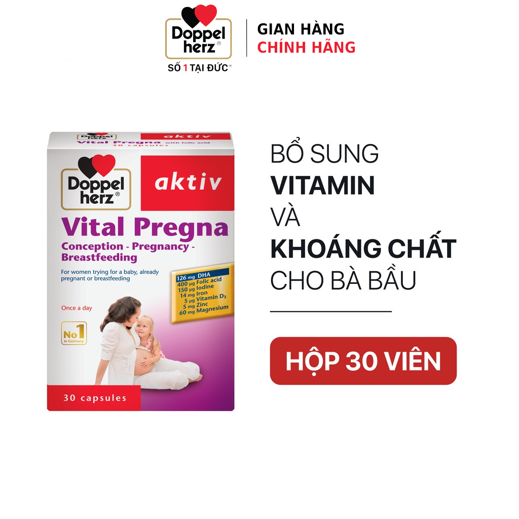 Bộ đôi dưỡng thai bổ sung canxi, Vitamin tổng hợp, DHA cho mẹ bầu Doppelherz Vital Pregna + Mg Canxi D3