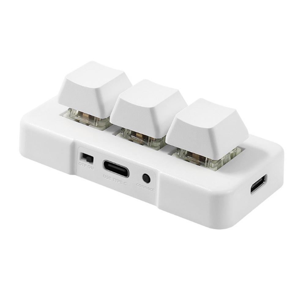 MK321U 3-key Wired Mini Customized Keyboard with Mechanical Blue Switch Detachable Data Cable for Office Game Multimedia White