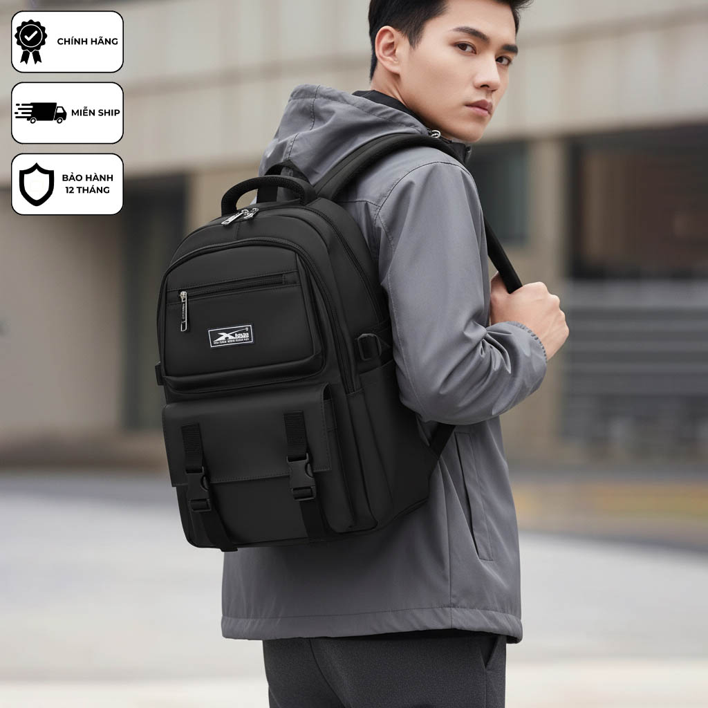 Balo Học Sinh Xbags Black Blue XB 3203 - Balo Nam Nữ Đi Học, Có Ngăn Chứa Laptop, Trượt Nước!
