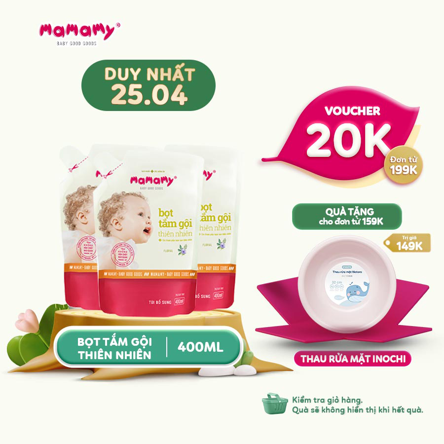 Combo 3 Túi bổ sung Bọt tắm gội thiên nhiên Mamamy 400ml/túi