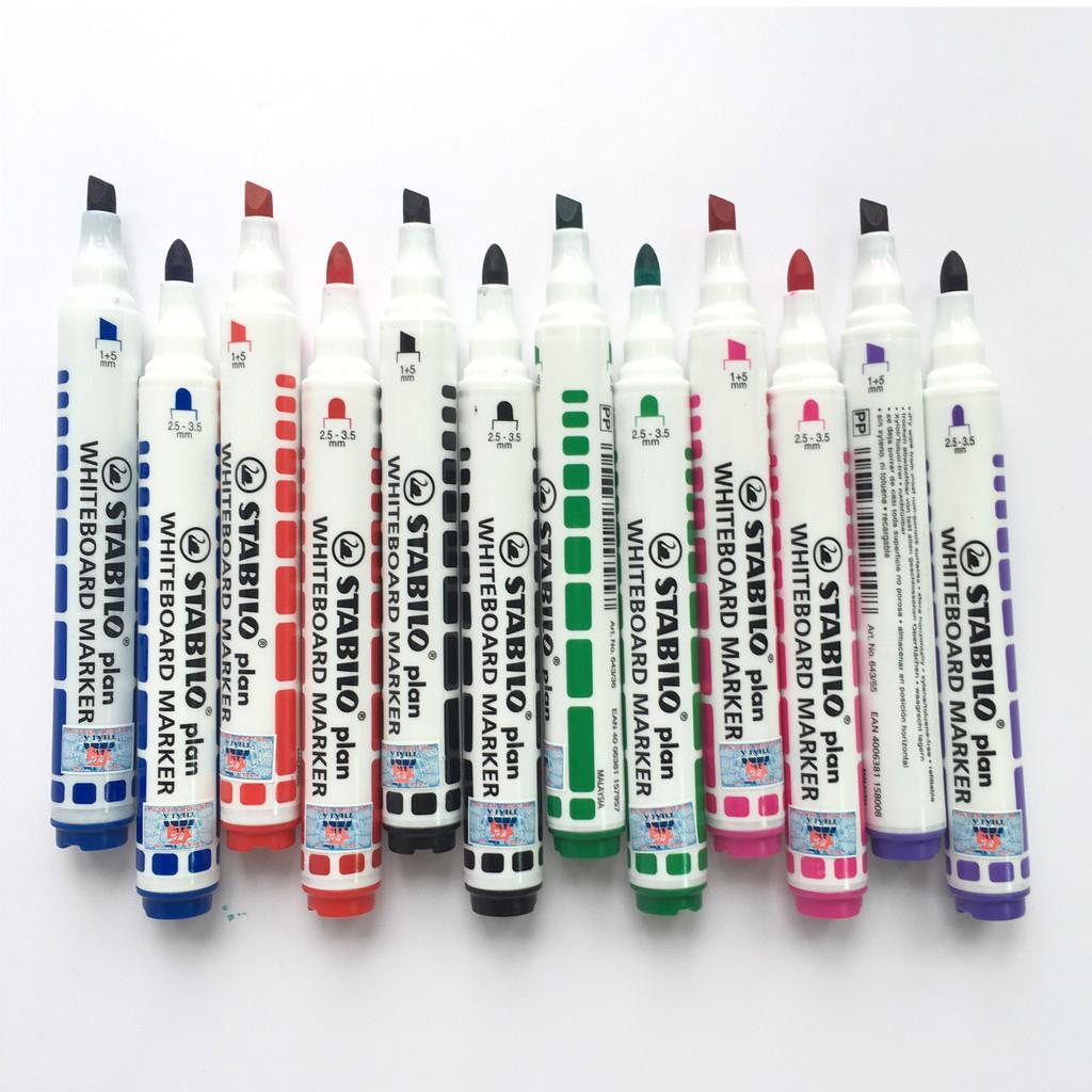 Bộ 12 Bút viết bảng đầu tròn + đầu vuông STABILO plan WHITEBOARD MARKER (WM641-C12)