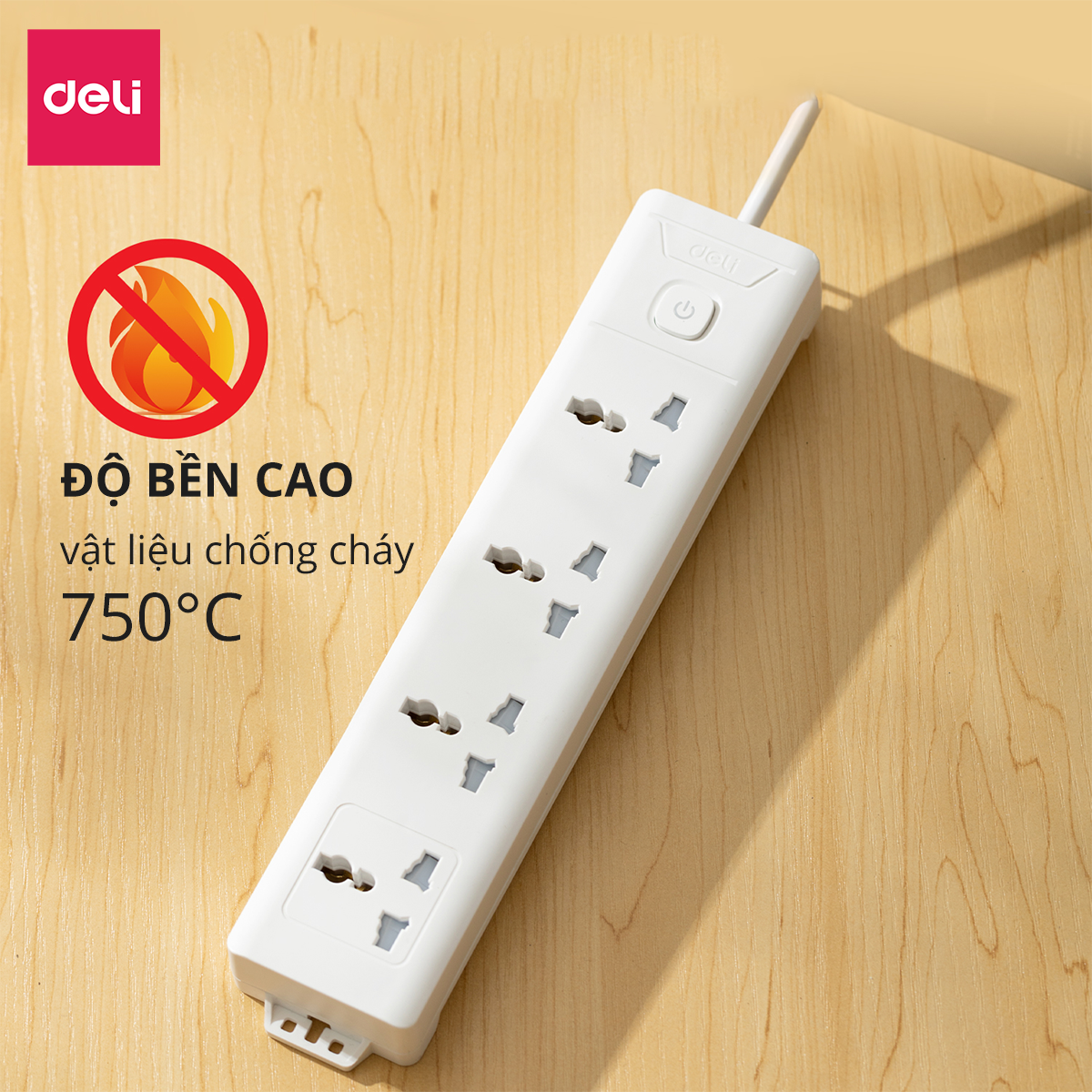 Ổ Cắm Điện Đa Năng 2500W Có Công Tắc Nguồn 3/4/6 Ổ , 3M/5M Dây Chống Giật Chống Cháy Chất Lượng Cao Deli - Phiên Bản Mới Nâng Cấp 2023 - Hàng Chính Hãng - ET401 - 406