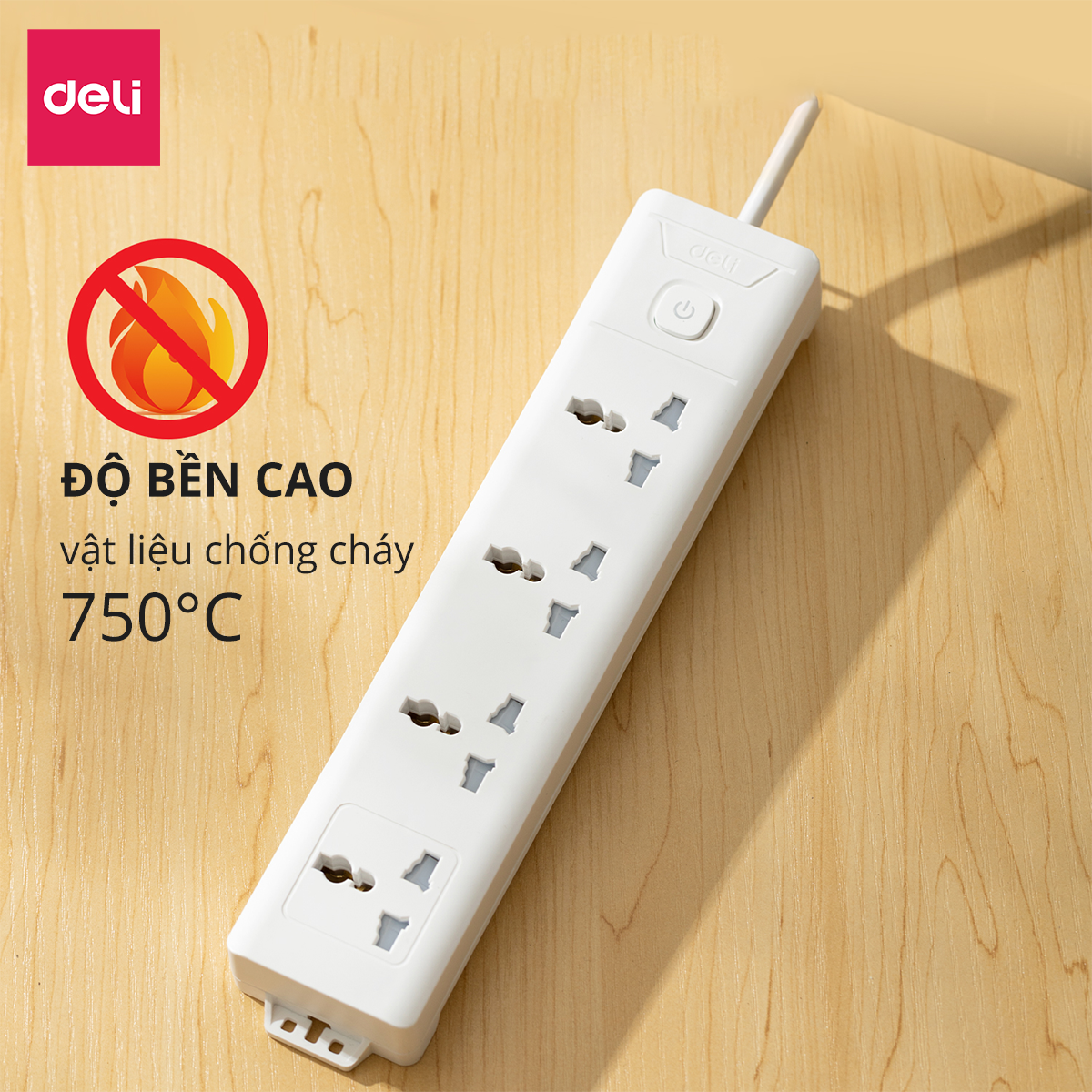 Ổ Cắm Điện Đa Năng Kèm Cổng USB Có Công Tắc Tải 2500W Nắp Chống Giật Chống Cháy Chất Lượng Cao Deli - Dây 2M/3M/5M - ET401 411