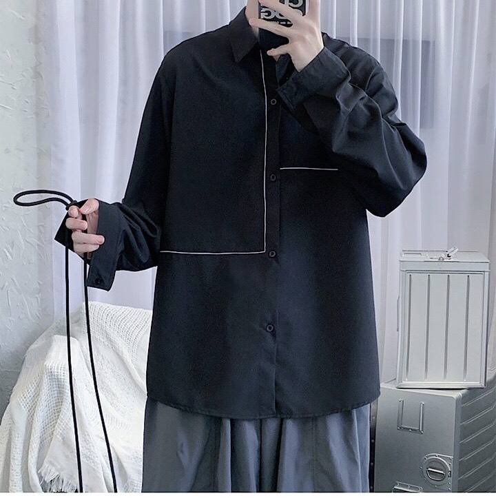 Áo sơ mi unisex form rộng - somi nam nữ sọc số 20