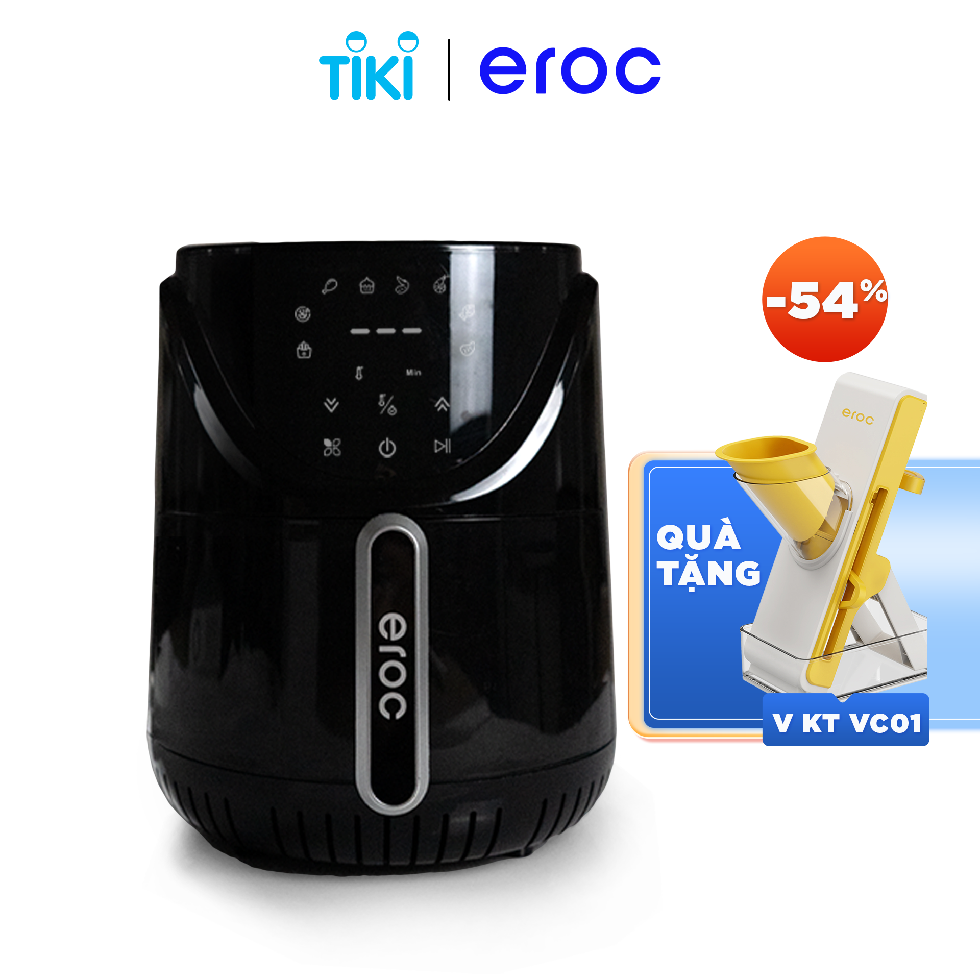 Nồi Chiên Không Dầu Eroc V-D2 Chống Dính 5.5L Chín Đều 2 Thanh Nhiệt Trên Dưới Không Cần Đảo Thức Ăn - Hàng Chính Hãng