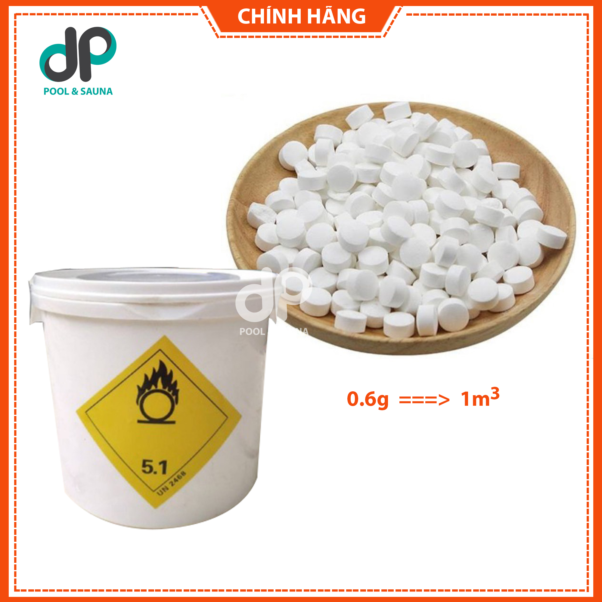 Xô 5kg clo viên sủi 2g (TCCA 2g) khử trùng sát khuẩn nước hồ bơi, khử trùng đa năng