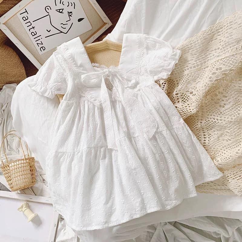 Váy công chúa trắng cotton hè cho bé gái V109 LUXKIDS - Đầm xinh mùa hè cho bé