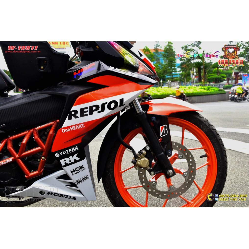 Tem Trùm Xe Winner Repsol Cam Trắng - W-18811