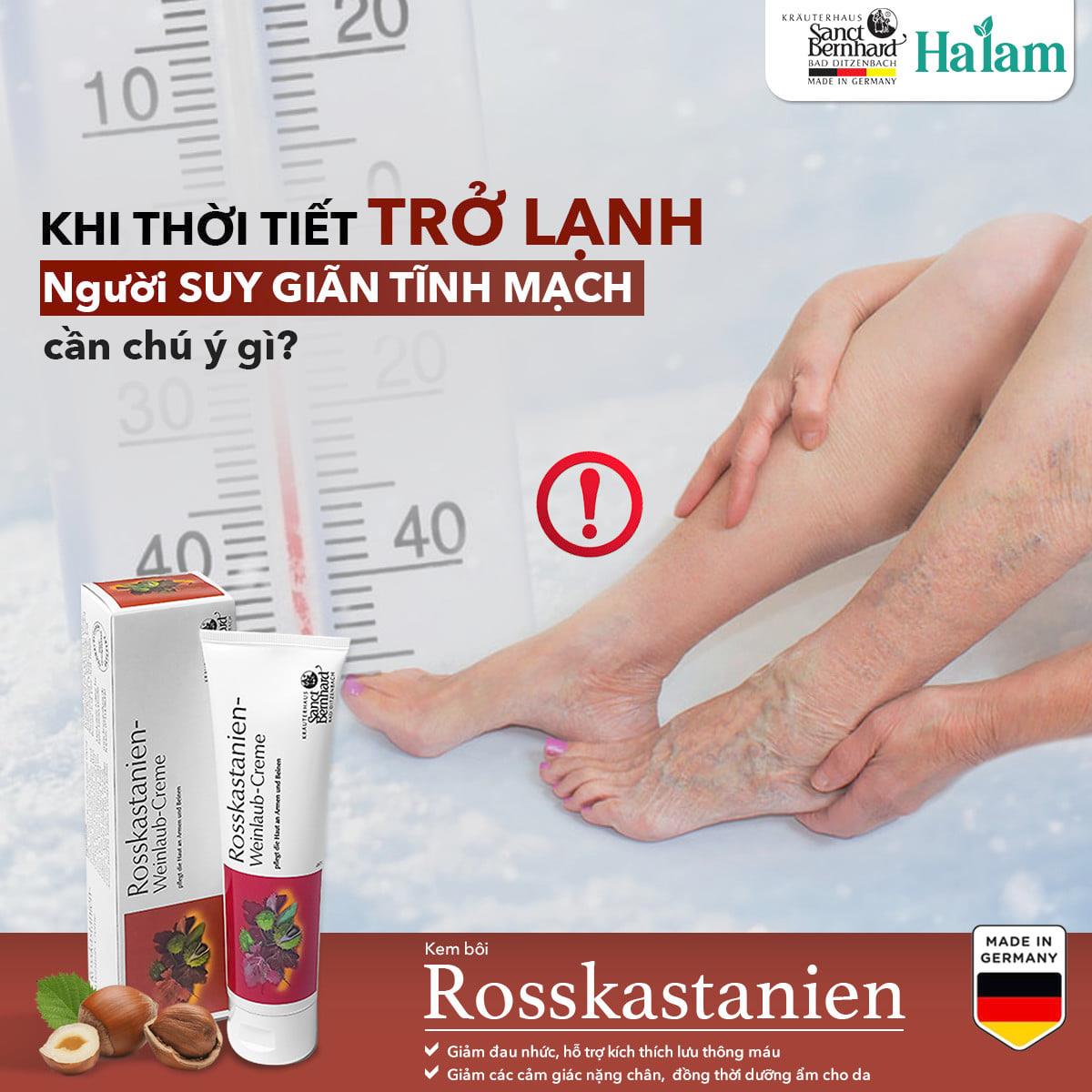 Kem bôi suy giãn tĩnh mạch Rosskastanien hạt dẻ ngựa giảm đau, tuần hoàn máu (tuýp 150ml)