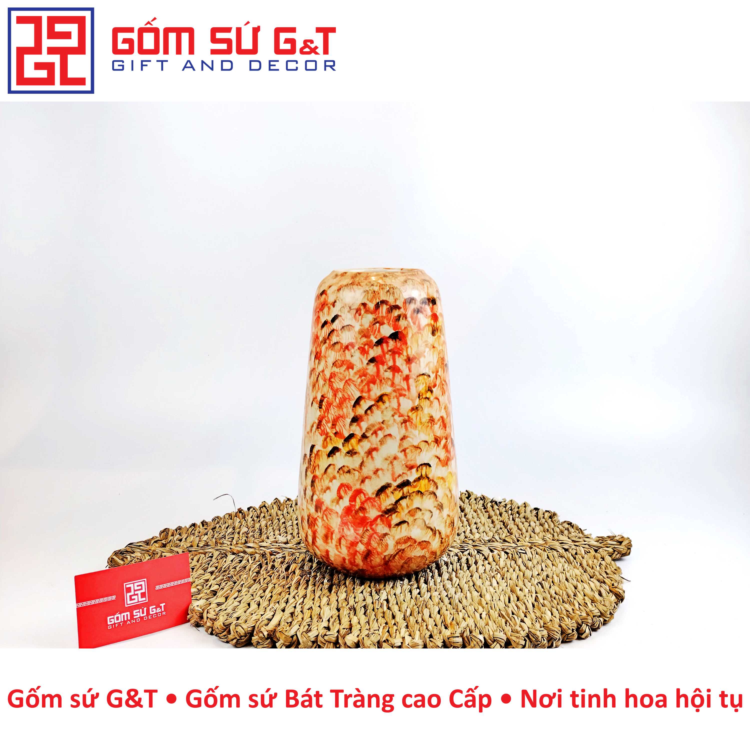 Lọ hoa dáng đu đủ vẽ hoa hồng xanh Gốm Sứ G&T