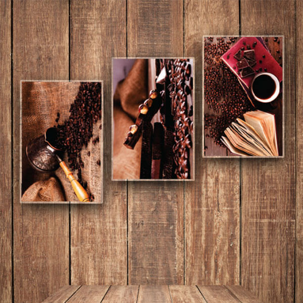 Bộ 3 Tranh Ép Gỗ MDF Treo Tường Quán Cà Phê Coffee And Chocolate W013