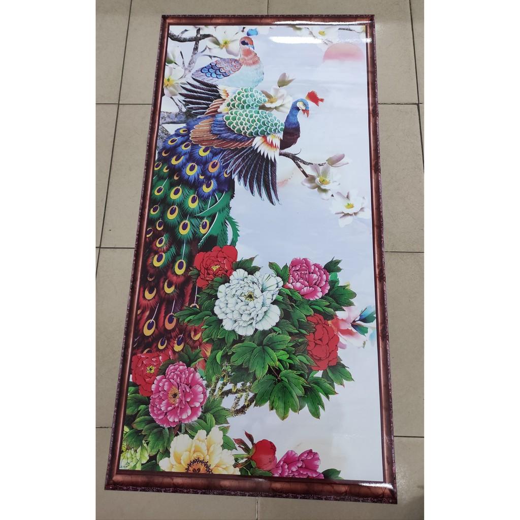 Tranh dán tường Hoa mẫu đơn và đôi chim công hạnh phúc, Tranh 3D dán tường hiện đại , MS 1119547